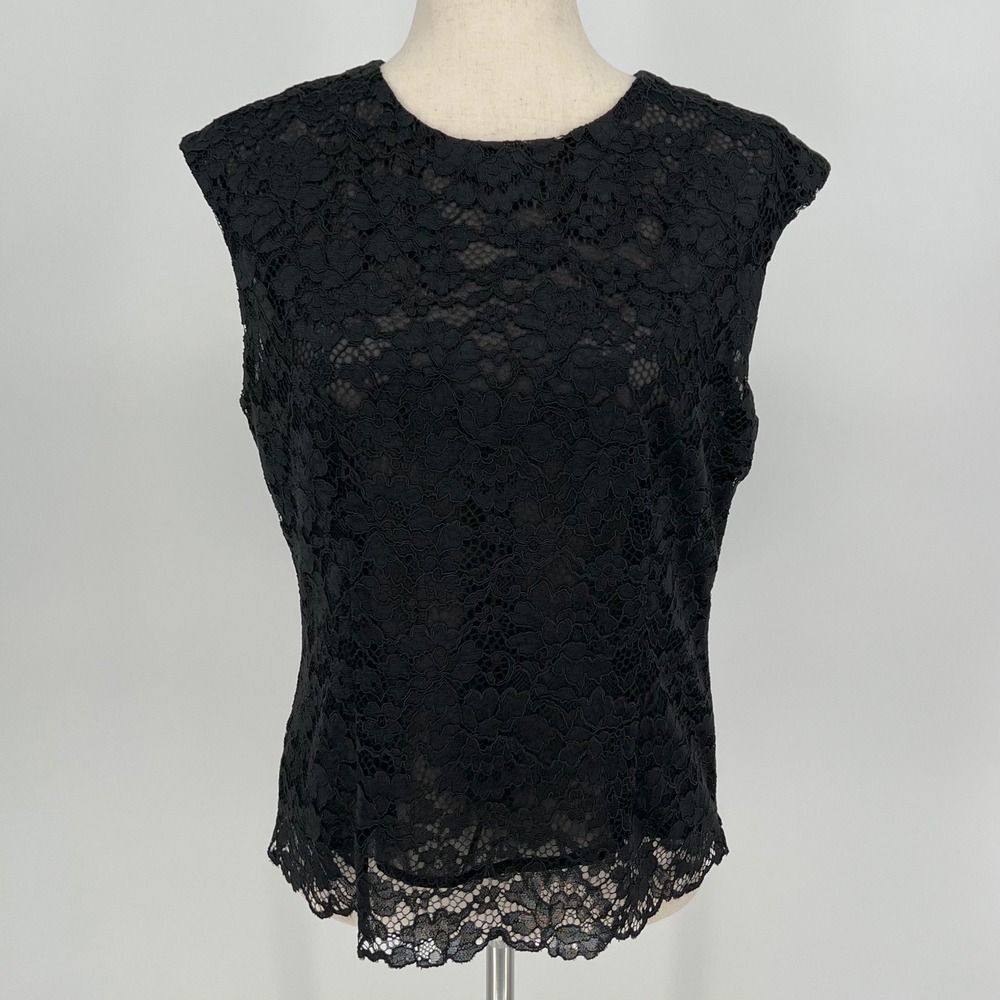 Express Womens Floral Lace‎ Sheer Sleeveless Top Size M Black Coquette Goth Chic